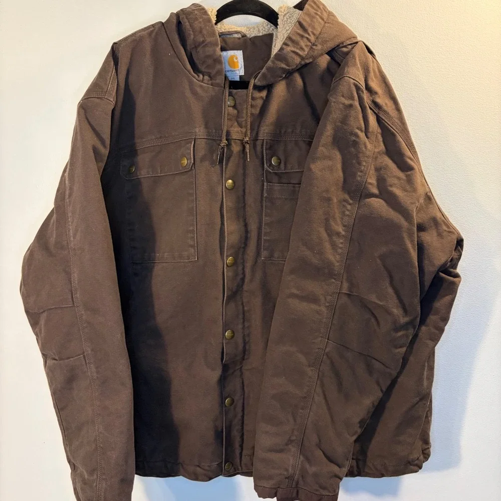 Carhartt Hooded Sherpa Lined Canvas Workwear Heavy Duty Utility Jacket Men 3XL